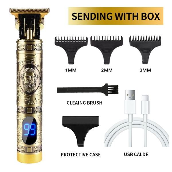 T9 USB elektrisk hårklippningsmaskin Uppladdningsbar hårklippare Rakapparat för män Frisör Professionell skäggtrimmer gold