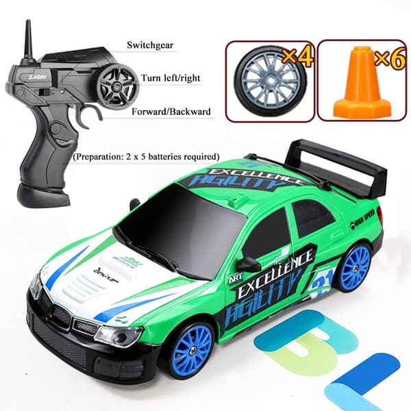RC-driftauto 1/24, 2,4 GHz 4WD kauko-ohjattava urheiluauto (vihreä)