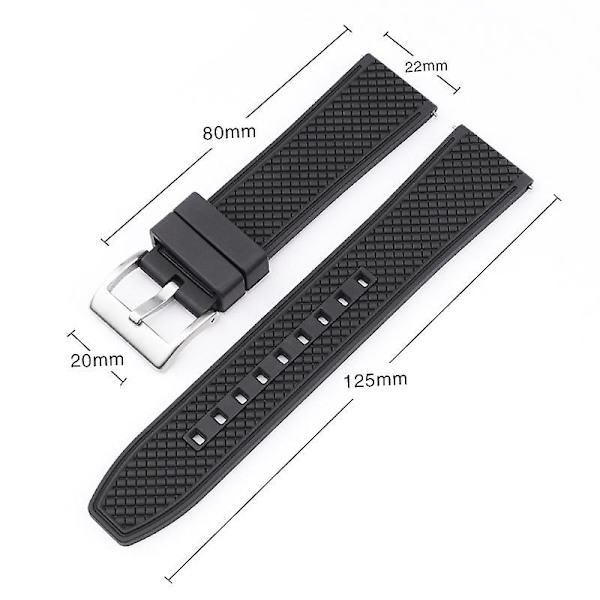 Ersättningsarmband i fluorogummi, 20 mm, universellt, för Samsung/Huawei/Garmin Smart Watch Sapphire Black Buckle