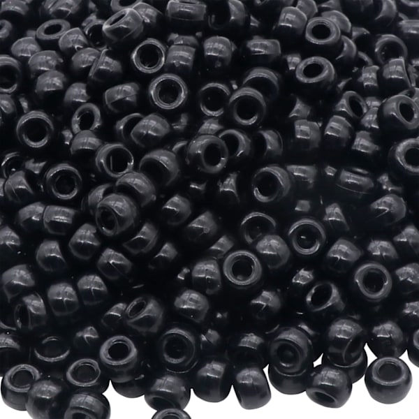 1000 stk. Ponyperler Armbånd 9mm Svarte Plast Tønne Ponyperler