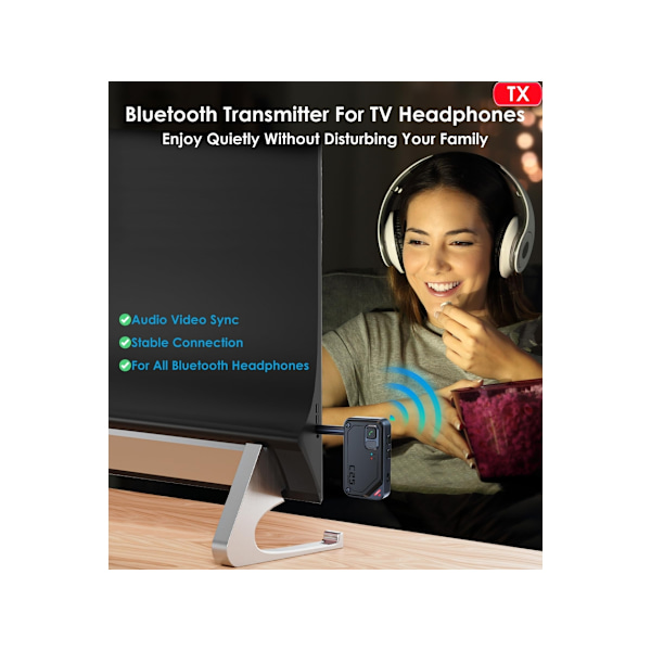 Bluetooth Aux Adapter for Bil, Bluetooth Sender Mottaker, Bluetooth Sender for TV/Fly/Hodetelefoner, Bluetooth Mottaker