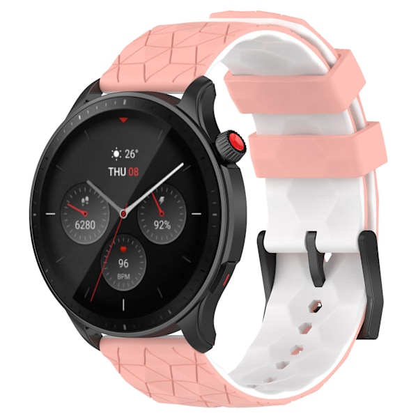 Klockarmband för Huami Amazfit GTR 4 46mm, fotbollsmönstrad tvåfärgad 22mm silikonklockarmband Pink  White