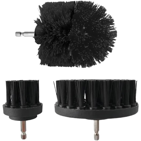 Elektrisk plastrengöringsborr nylonborste 3-pack, 2'/3,5'/4' (Svart)