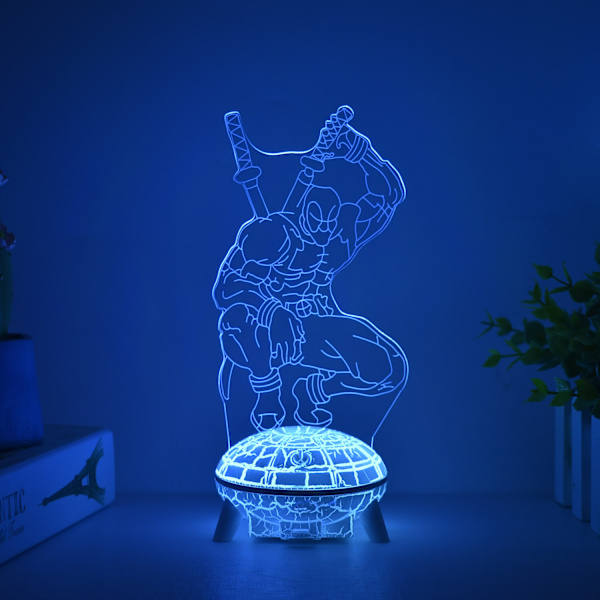 3D natlys kreativ lysmaleri dekoration figur ornamenter til børns gaver Sort rund Deadpool 16 color remote control