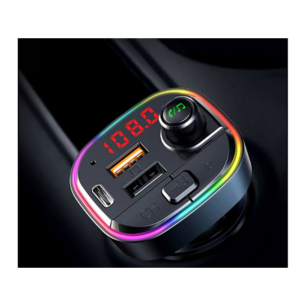 Bluetooth FM-sender for bil med QC3.0 hurtiglader & USB-C PD 18W & 7 LED bilradio Bluetooth-adapter