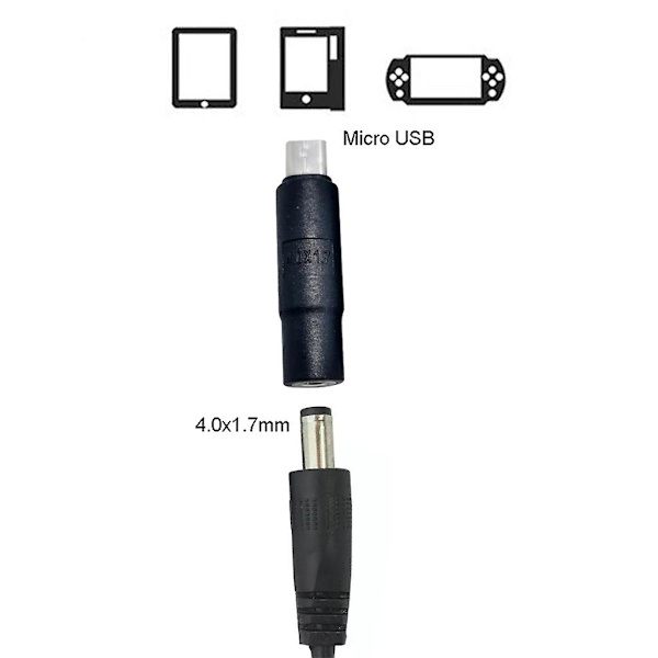 4.0x1.7mm/3.5x1.35mm Hunkon til Micro USB Han Jack DC Strømoplader Adapter
