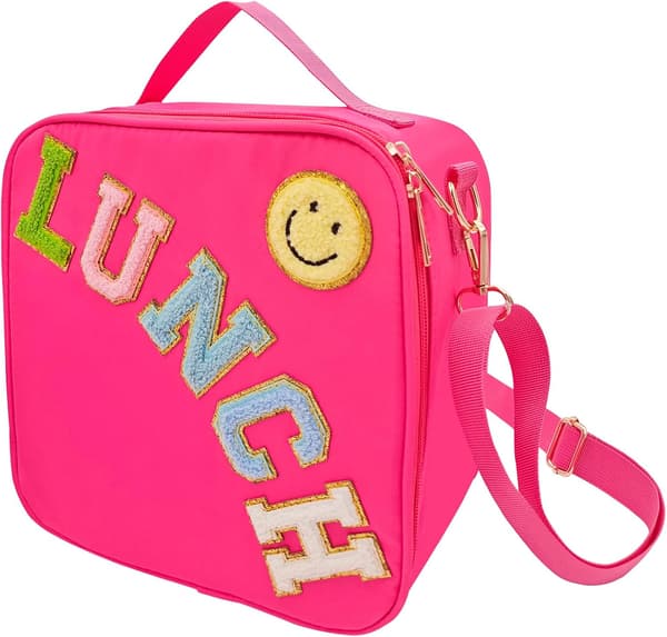 Isolert lunsjpose med justerbar skulderrem, nylon Fuchsia