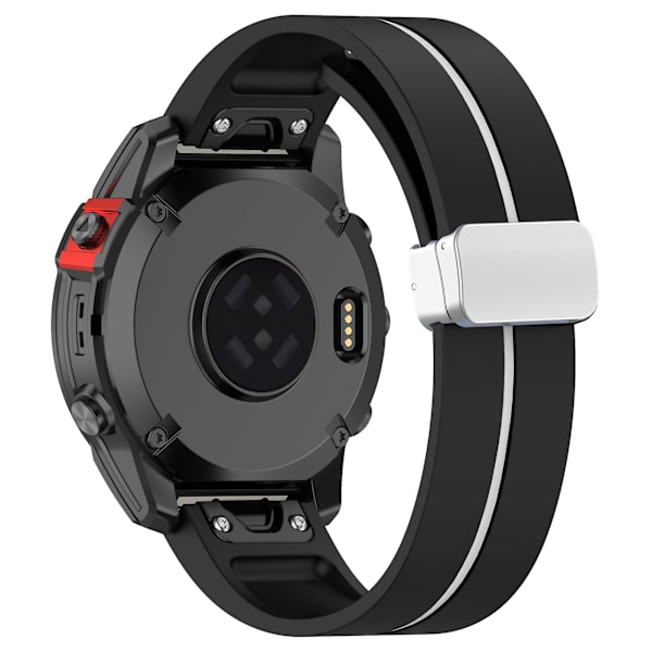 Hopeinen solki silikoniranneke 26mm ranneke Garmin Tactix 7 Pro / Fenix 7x/6x/6x Pro/5x Plus Black White