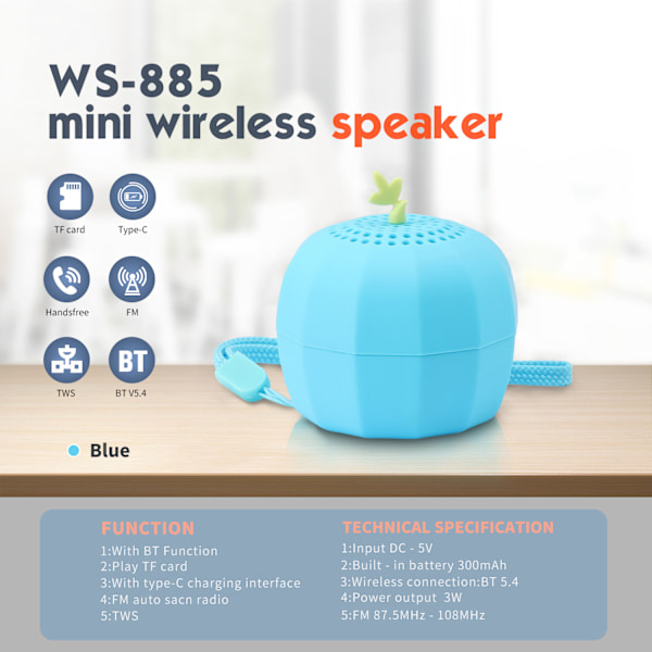 Coluna Bluetooth Ws-885 3W (Sininen)