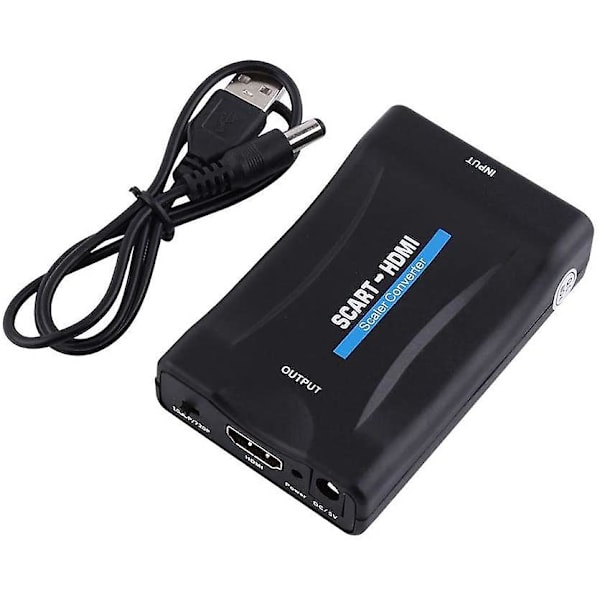 Scart til HDMI-konverter, 1080p Scart til HDMI-lydvideoadapter, svart