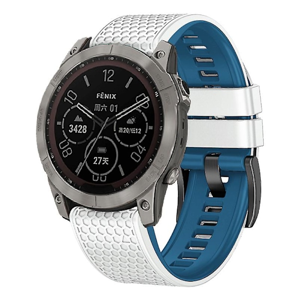 Dot Texture Silikonbånd til Garmin Tactix 7 Pro / Fenix 7x / 6x Pro / 5x Plus, 26mm Dual-color Klokkearmbånd White Blue