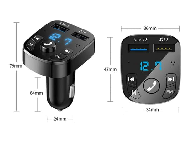 Trådløs Bluetooth Bil FM-sender Mp3, USB, Type C, Dobbel USB-lading, Håndfri samtale, TF-kort og disk,