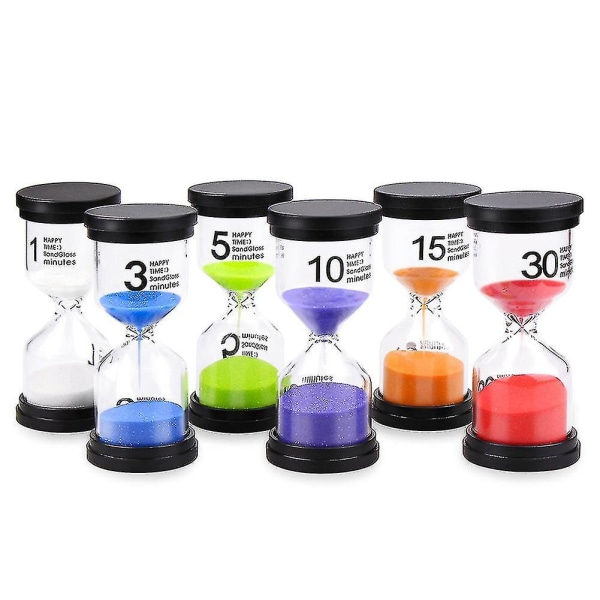 1/3/5/10/15/30min Sand Klokke Sandglass Timeglass Timer 6 stk/sett