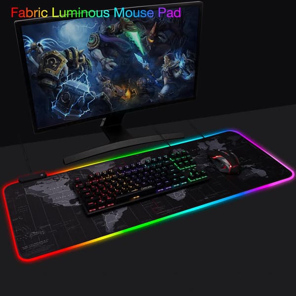 RGB Gaming Musematte, Ekstra Stor Gaming Musematte For Spillere, Vanntett Kontorbordmatte Med 14 Lysmoduser 800*300*3Mm World Map