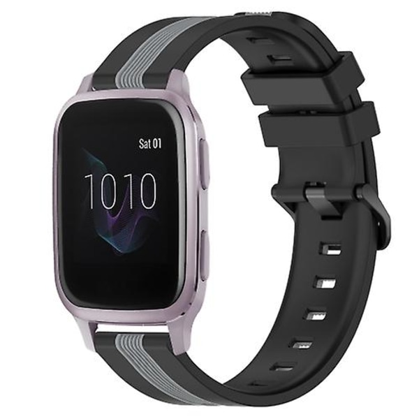 Til Garmin Venu Sq 20 mm lodret tofarvet silikone urbånd HYZ Black-Grey