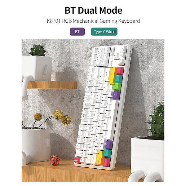 Ajazz K870t Bluetooth trådløst mekanisk tastatur 87 nøkkel Rgb bakgrunnsbelyst for spill/kontor White Red Switch