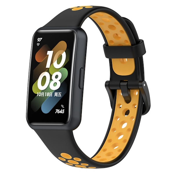 Pusteevnelig silikonklokkebånd for Huawei Band 7 / 7 NFC Black Yellow