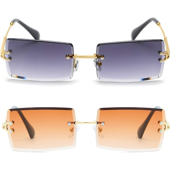 Kantløse rektangelsolbriller, der er kompatible med kvinder/mænd Ultralet metalstel briller Fashion Square Uv400 Unisex briller Tea gradient Grey