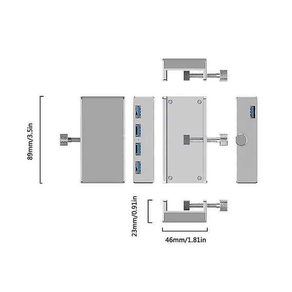 Aluminiumlegering Usb3.0 Splitter Dator Notebook Konverteringsspänne Black