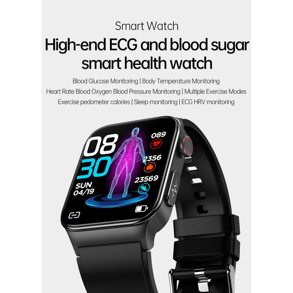 Ny E500 Blodsukker Smart Klokke Ekg Overvåking Blodtrykk Kroppstemperatur Smartwatch Menn Ip68 Vanntett Fitness Tracker - Smartklokker Black leather