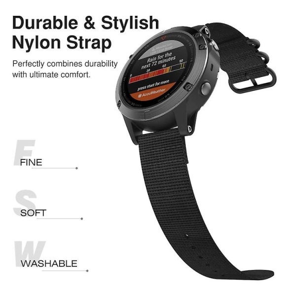 Til Garmin Fenix ​​5 22mm 3-rings nylonurrem TLY Black