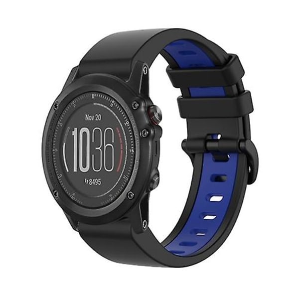 Til Garmin Fenix ​​3 26mm Silikone Sports To-farvet urbånd RIB Black-Blue