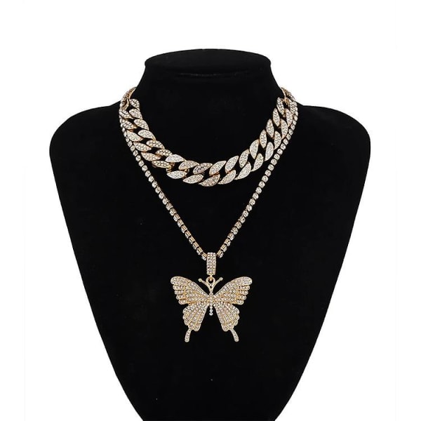 Butterfly Cuban Link Halsband - Butterfly Chain Iced Out Tennis Chain