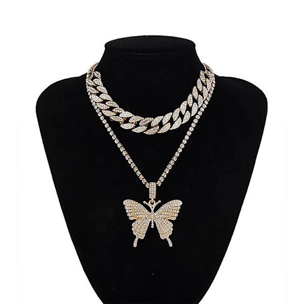 Butterfly Cuban Link Halskjede - Butterfly Chain Iced Out Tennis Chain