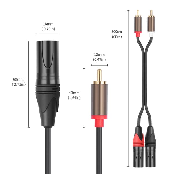 Lydkabel 2 RCA til 2 XLR han (3m) 3m