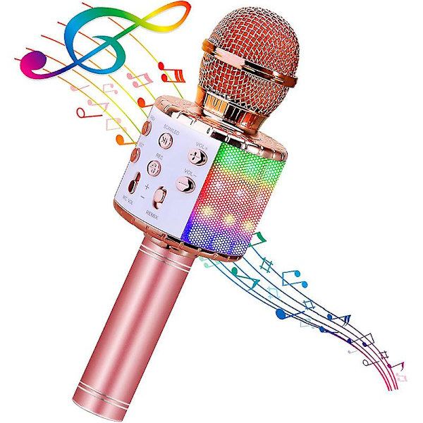 Karaoke trådlös mikrofon med led-ljus, bärbar mikrofon för barn Rose gold