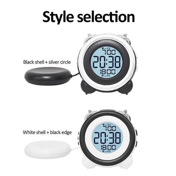Väckarklocka med vibration, superljudlig vibration, dubbla larm White