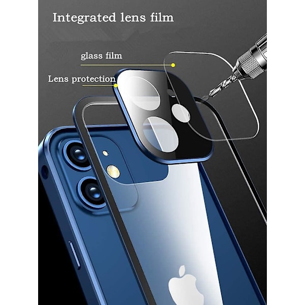 Piao Anti-peeping-fodral med stark magnetisk adsorption Kameralinsskydd Metallram 360 Helkroppsskydd Dubbelsidigt glas iPhone12Pro Black