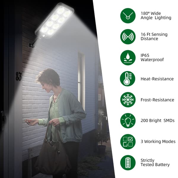 Utendørs Solar Flomlys Lampe 200 LED med Bevegelsessensor, IP65 Vanntett 3 Moduser 200 LED