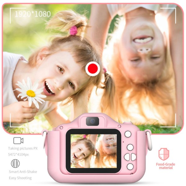 Barnekamera med silikonetui, digitalt dobbeltkamera for barn på 2,0 tommers skjerm