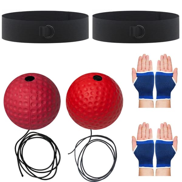 Boxningsreflexboll, 2 reaktionsbollar (40G/80G), 2 elastiska pannband, med 2 handskydd (röd) Red