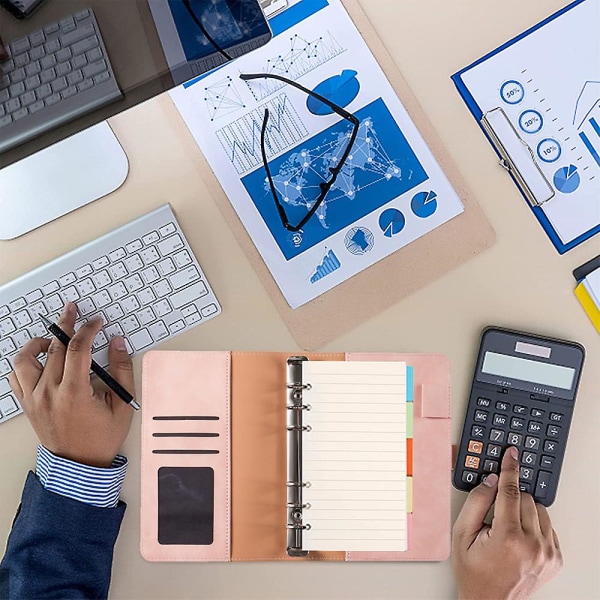 Notebookpärm Budgetplanerare Cover med 12 delar pärmficka Personlig kassa Budgetkuvert System 6-håls pärmmapp Bean Paste Pink