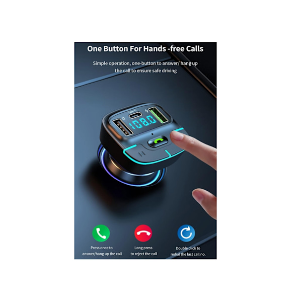 Bluetooth 5.3 FM Transmitter Biladapter - Bluetooth FM Transmitter til Bilradio Stereo Receiver til Håndfri Opkald Sort