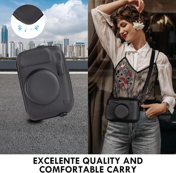Etui til Instax Wide 400, hårdt Eva bæreetui med skulderrem (sort) Black