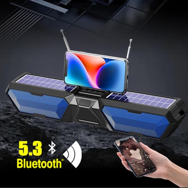 Bluetooth Solar Udendørs Højttaler, Dobbelt Antenne FM Radio (Blå)