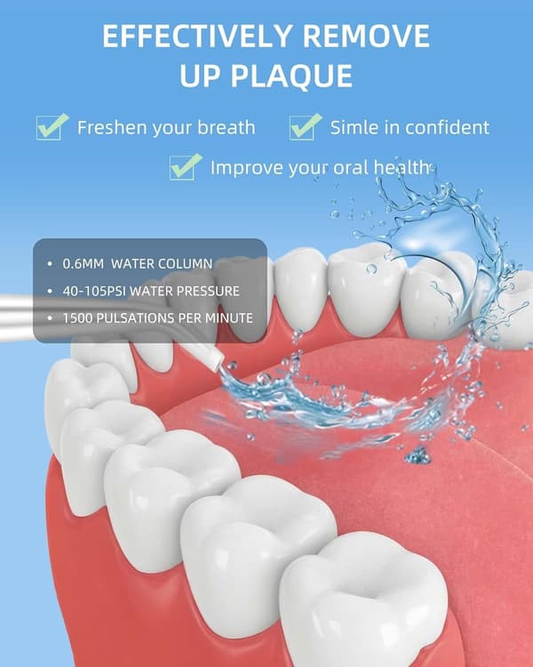 Oral Irrigator - 4 dyser 3 moduser for tannrenser, IPX7 vanntett, hvit
