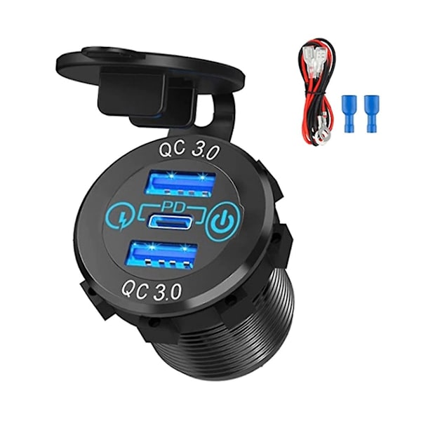 Dc12-24v Auton Nopea Latausliitäntä 18w Pd & Dual Qc3.0 Virtalähde Usb-liitäntä Blue LIghting