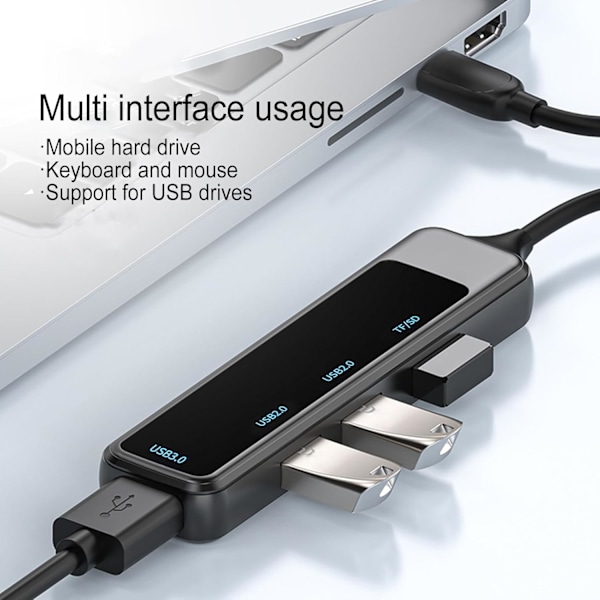 Usb-keskitin, moniporttisovitin, 5 in 1 Usb Tf/Sd -sovitin, musta