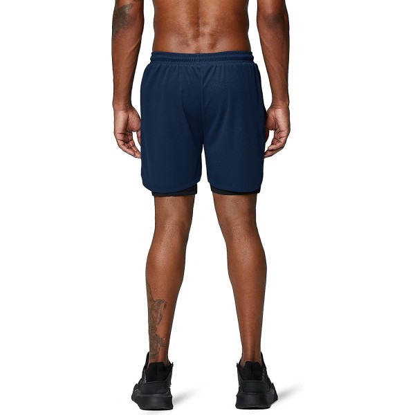 2 i 1 løpeshorts med telefonlomme treningsøkt Hurtigtørrende herreshorts 5 tommer Navy Blue X-Large