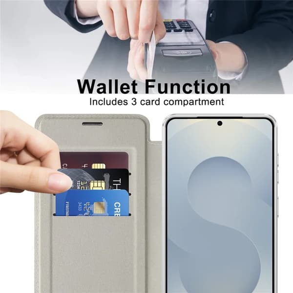 Etui til Samsung Galaxy S26, magnetisk etui med RFID-blokkerende kortholder (grå)