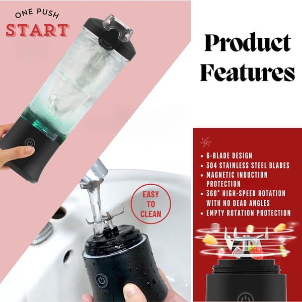 Juicer 20Oz med 6 blad, USB-C uppladdningsbart 4000Mah batteri (grön)