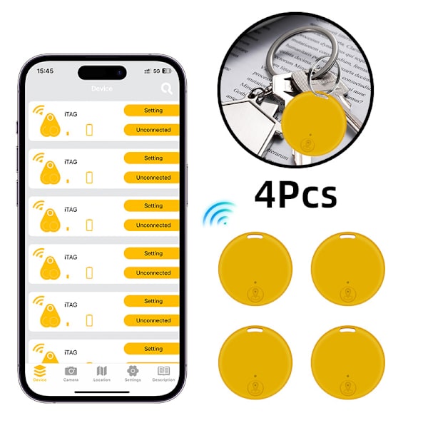 Anti-tapps-enhet Smart alarmposisjonering 5.0 Bluetooth Gul
