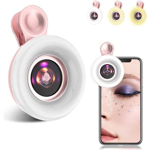 Makrolinse til iPhone, Mini Makroringlys, Forstørrelseslinse, Fototilbehør Pink