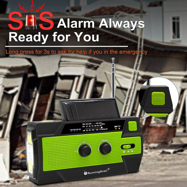 Emergency Crank Radio4000mah-solar Hand Crank Portable Am/fm/noaa Väderradio Green