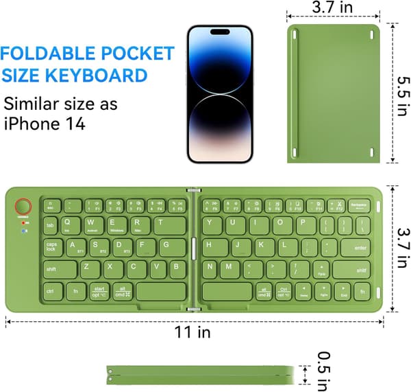 Vikbart tangentbord i full storlek (synkronisera upp till 3 enheter), för Android Windows iOS (grön)