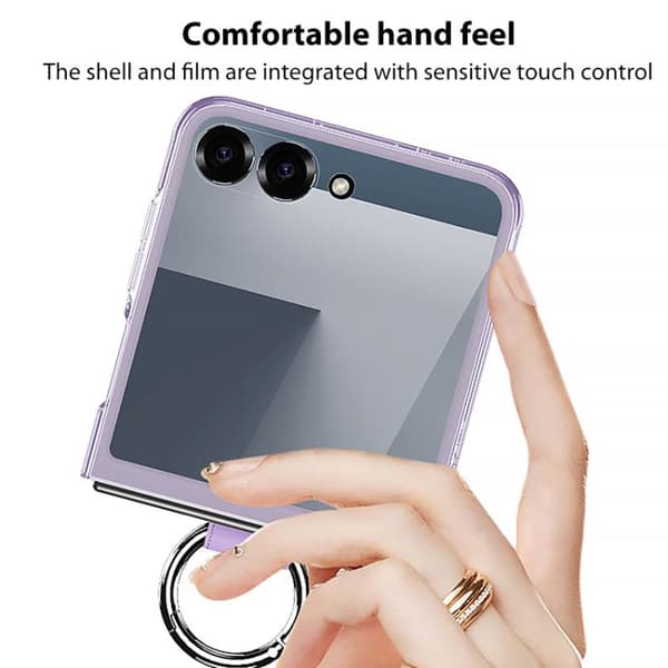 Etui til Samsung Z Flip7, med ringholder PC + hærdet glas Black